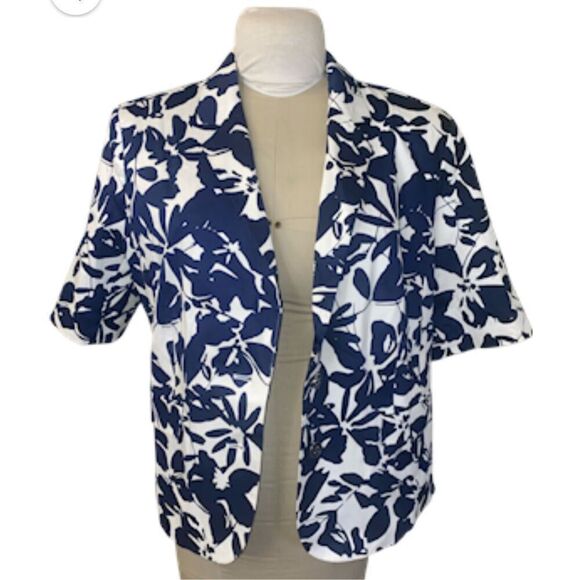 Roz & Ali Floral Print Short Sleeve Blazer/Jacket Sz. XL Button Front Summer Off - Picture 1 of 12